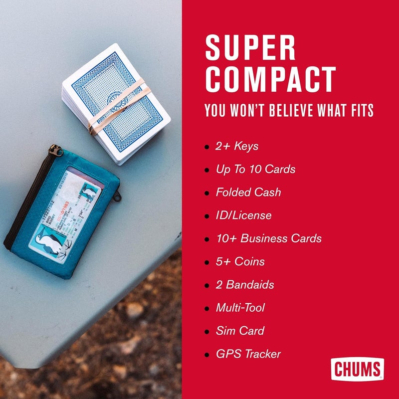 CHUMS Surfshorts Wallet - Lightweight Slim Wallet with RFID Blocking Card & Clear ID Window - Zippered, Minimalist Wallet w/Key Ring - Solid Colors - Image 3